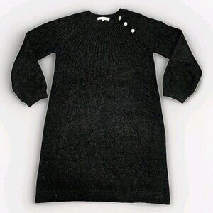 Ann Taylor Loft Black Metallic Thread Sweater Dress Rhinestone Buttons Lg Boho